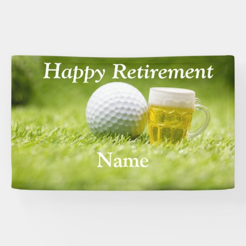 Golf happy retirement with golf ball and beer  banner
