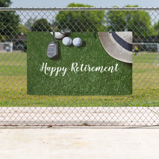 Golf happy retirement with golf ball and putter ba banner (Insitu)