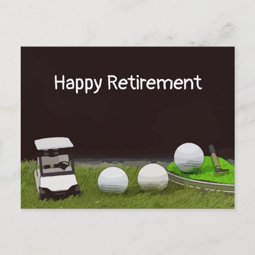 Golf happy retirement with golf ball and tee postcard