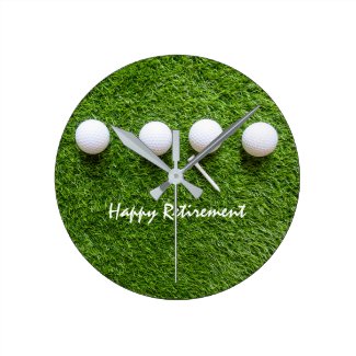 Golf Happy retirement with golf ball and tee Round Clock