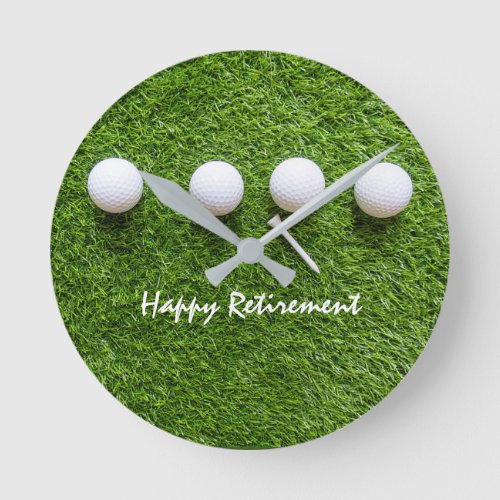 Golf Happy retirement with golf ball and tee Round Clock