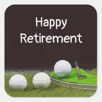 Golf happy retirement with golf ball and tee square sticker