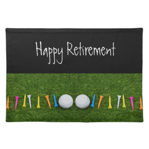 Golf Happy Retirement with golf ball and tees Cloth Placemat