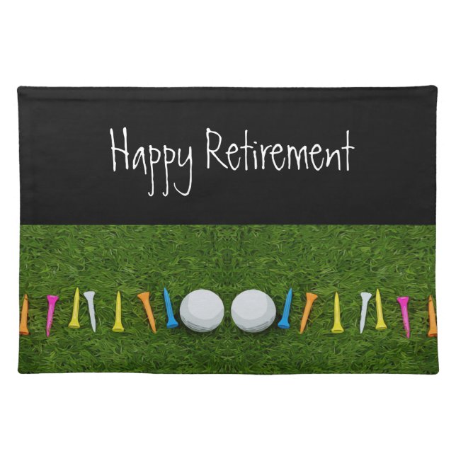 Golf Happy Retirement with golf ball and tees Cloth Placemat (Front)