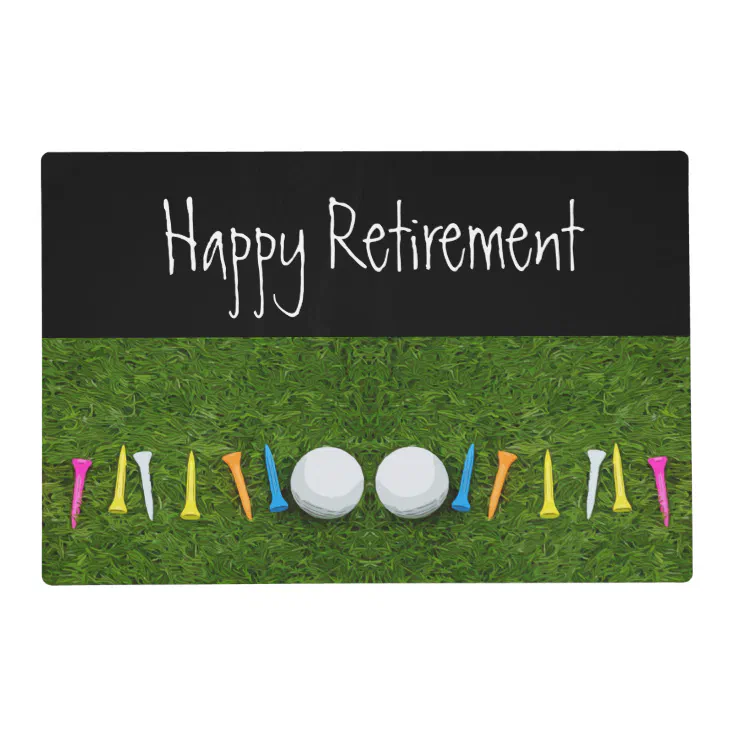 Golf Happy Retirement with golf ball and tees Placemat | Zazzle