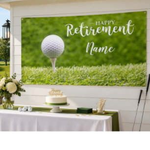 Golf happy retirement with golf ball on green banner