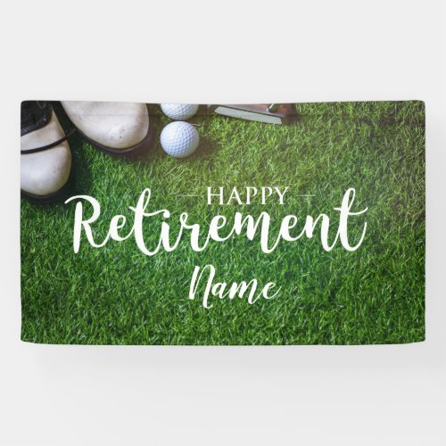 Golf happy retirement with golf ball on green banner