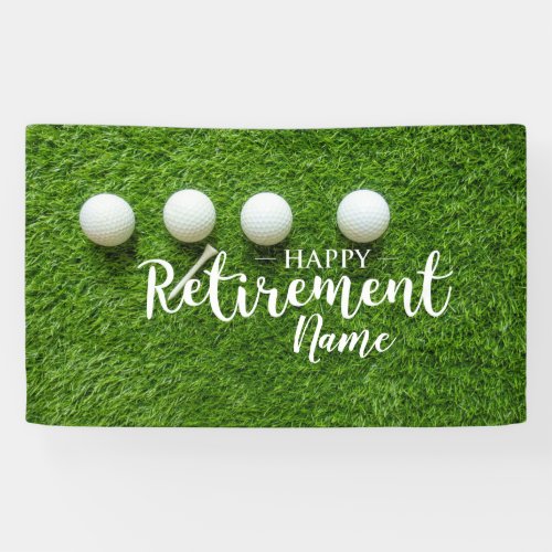 Golf happy retirement with golf ball on green banner