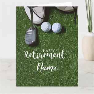 Golf happy retirement with golf ball on green  card