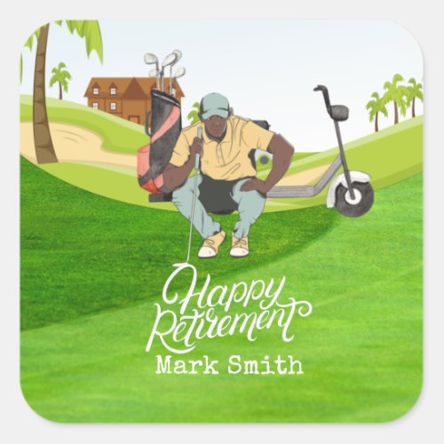 Golf Happy retirement with golfer looks at ball   Square Sticker