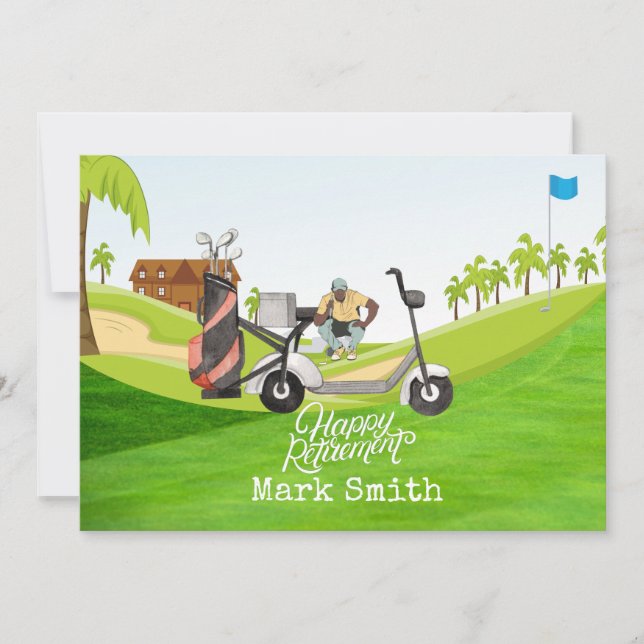 Golf Happy retirement with golfer looks at ball    Thank You Card (Front)