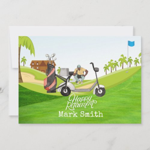 Golf Happy retirement with golfer looks at ball    Thank You Card