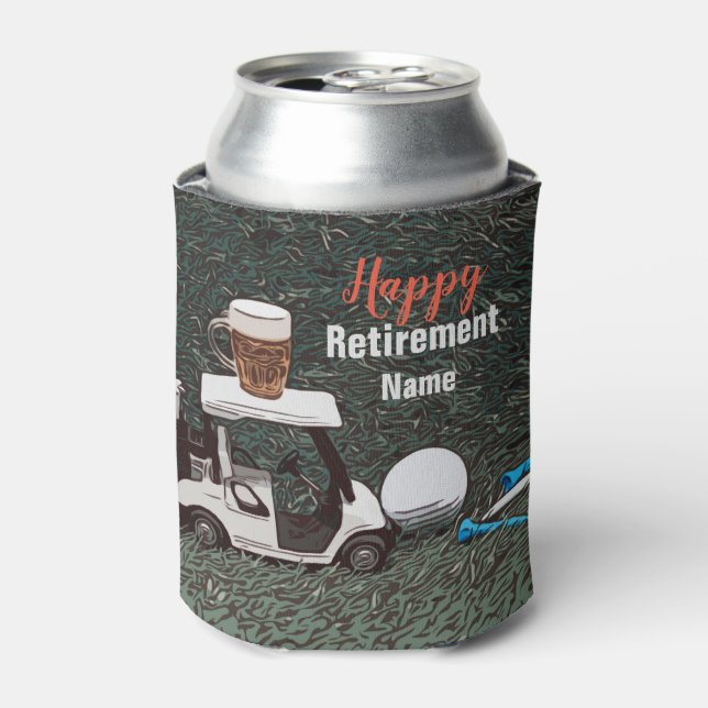 Golf happy retirement with Name  beer cart golfer Can Cooler (Can Front)