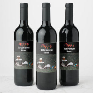 Golf happy retirement with Name  beer cart golfer  Wine Label