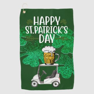 Golf Happy St. Patrick's Day with Shamrock green  Golf Towel