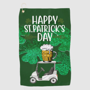 Golf Happy St. Patrick's Day with Shamrock green Golf Towel