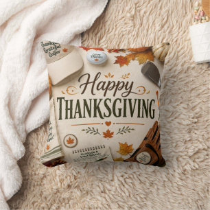 Golf Happy Thanksgiving themed Throw Pillow
