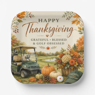 Golf Happy Thanksgiving with Autumn Golfing Paper Plates