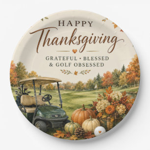 Golf Happy Thanksgiving with Autumn Golfing Paper Plates