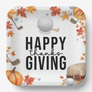 Golf Happy Thanksgiving with Autumn Golfing Paper Plates