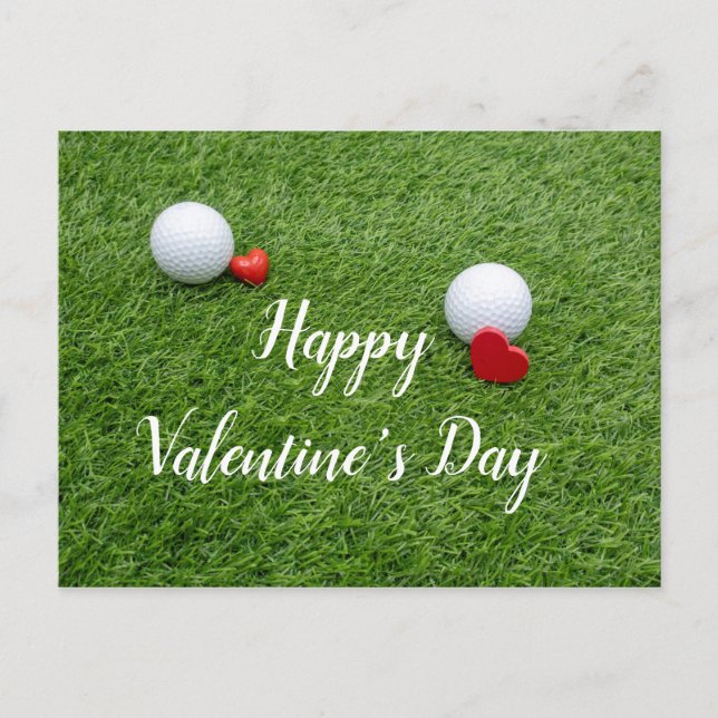 Golf Happy Valentine's Day with love and golf ball Postcard (Front)