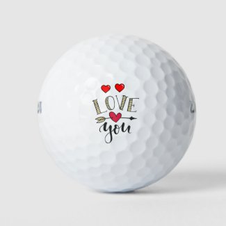 Golf Happy Valentine's Day with love red hearts  Golf Balls