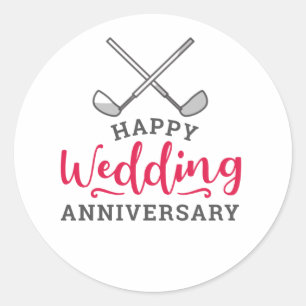 Golf  Happy Wedding anniversary with golf iron  Classic Round Sticker