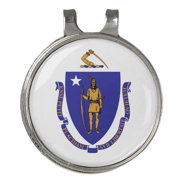 Golf Hat clip and Ball Marker Massachusetts Flag (Front)