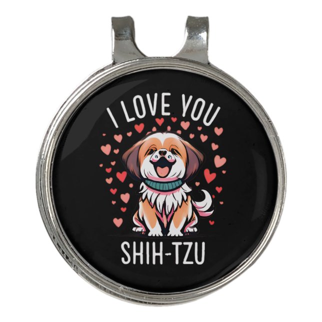 Golf Hat Clip - With Drawing I Love Shih-Tzu (Front)