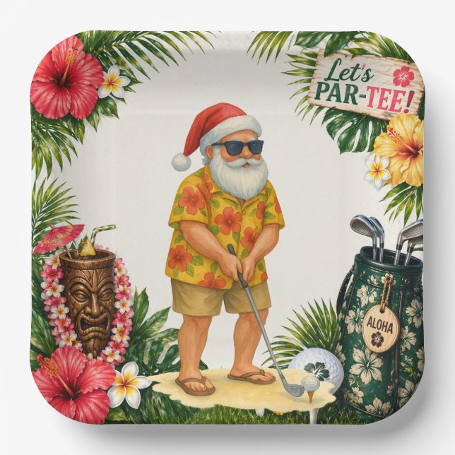 Golf Hawaii themed Christmas Party  Paper Plates (Front)