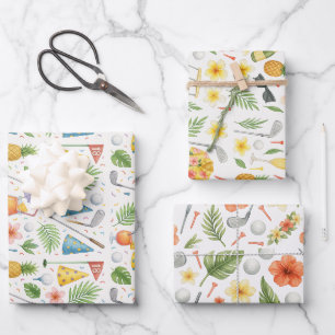 Golf Hawaii themed for Hawaiian Golfer Party Wrapping Paper Sheets