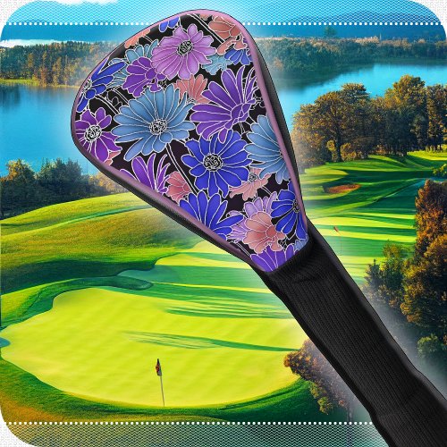 GOLF HEAD COVER _ Blue_Violet_Pink Floral Design