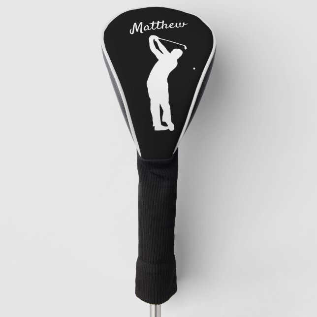 Golf Head Cover monogrammed "golfer Matthew" B&W (Front)