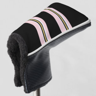 Golf Head Cover Pink & White Gold Black Stripe