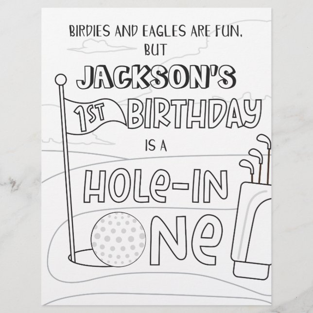 Golf Hole in One Birthday Coloring Page (Front)