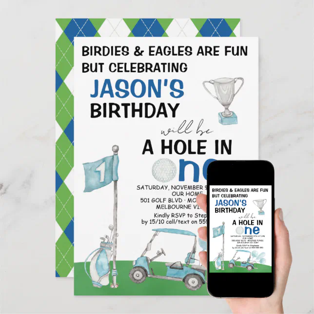 Golf Hole In One Birthday Invitation | Zazzle