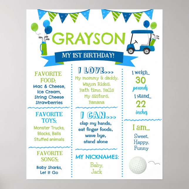 Golf Hole in One Birthday Milestone Sign Board (Front)