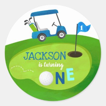 Golf Hole In One Birthday Party Favor Sticker by SugarPlumPaperie at Zazzle