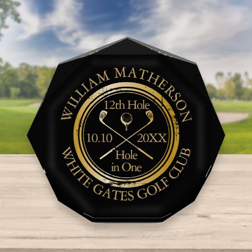 Golf Hole in One Black And Gold Acrylic Award