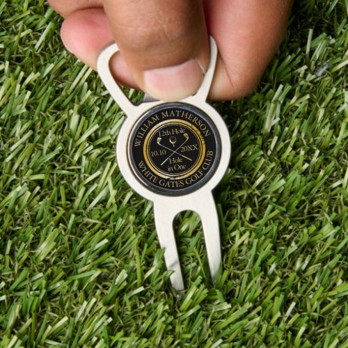 Golf Hole in One Black And Gold Custom Divot Tool