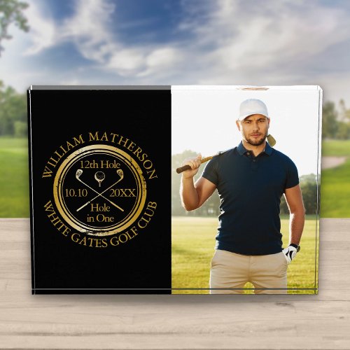 Golf Hole in One Black And Gold Photo Acrylic Award