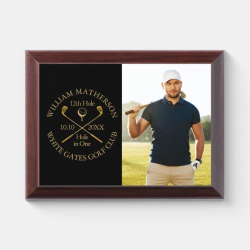 Golf Hole In One Black And Gold Photo Award Plaque