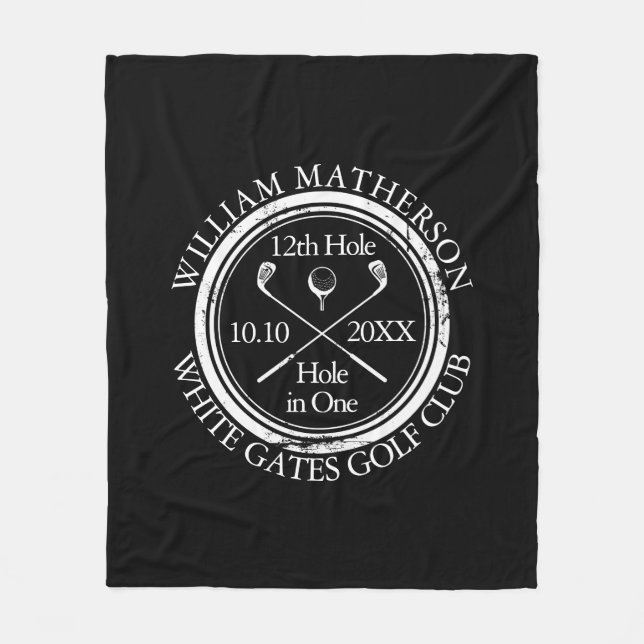 Golf Hole in One Black And White Custom Fleece Blanket (Front)