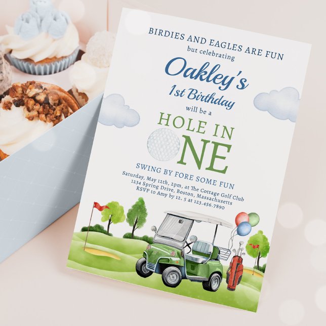 Golf Hole In One Boy First Birthday Par-Tee Invitation (Creator Uploaded)