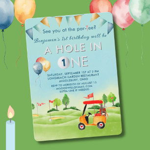 Golf Hole In One Boy First Birthday Par-Tee  Invitation