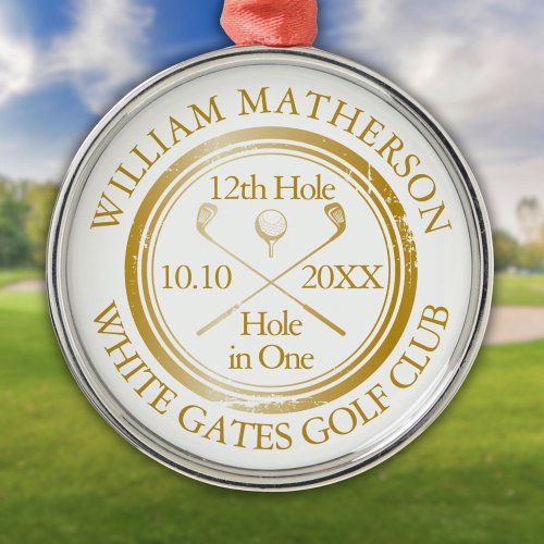 Golf Hole in One Classic Gold Personalized  Metal Ornament