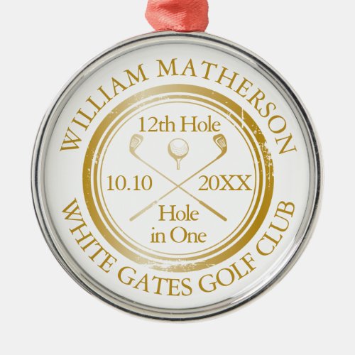 Golf Hole in One Classic Gold Personalized  Metal Ornament