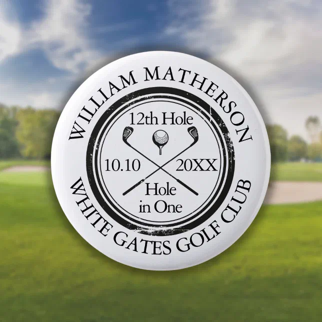 Golf Hole in One Classic Personalized Button | Zazzle