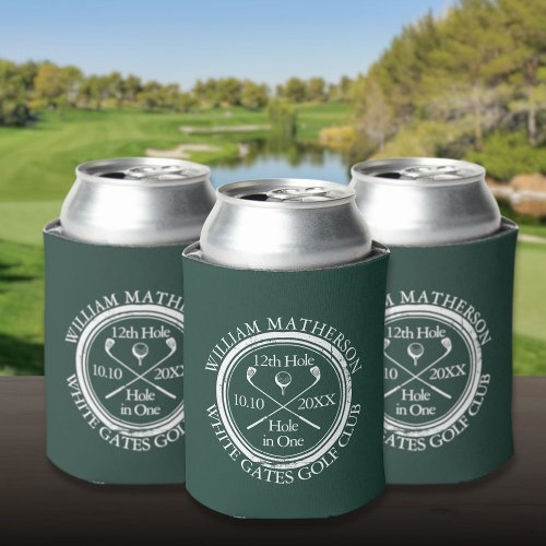Golf Hole in One Custom Emerald Green Can Cooler