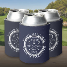 Golf Hole in One Custom Navy Blue Can Cooler